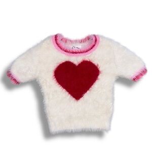 Fuzzy Heart Sweater ♥️ Juniors Tween Girls Varsity Heart White Pink Faux Fur